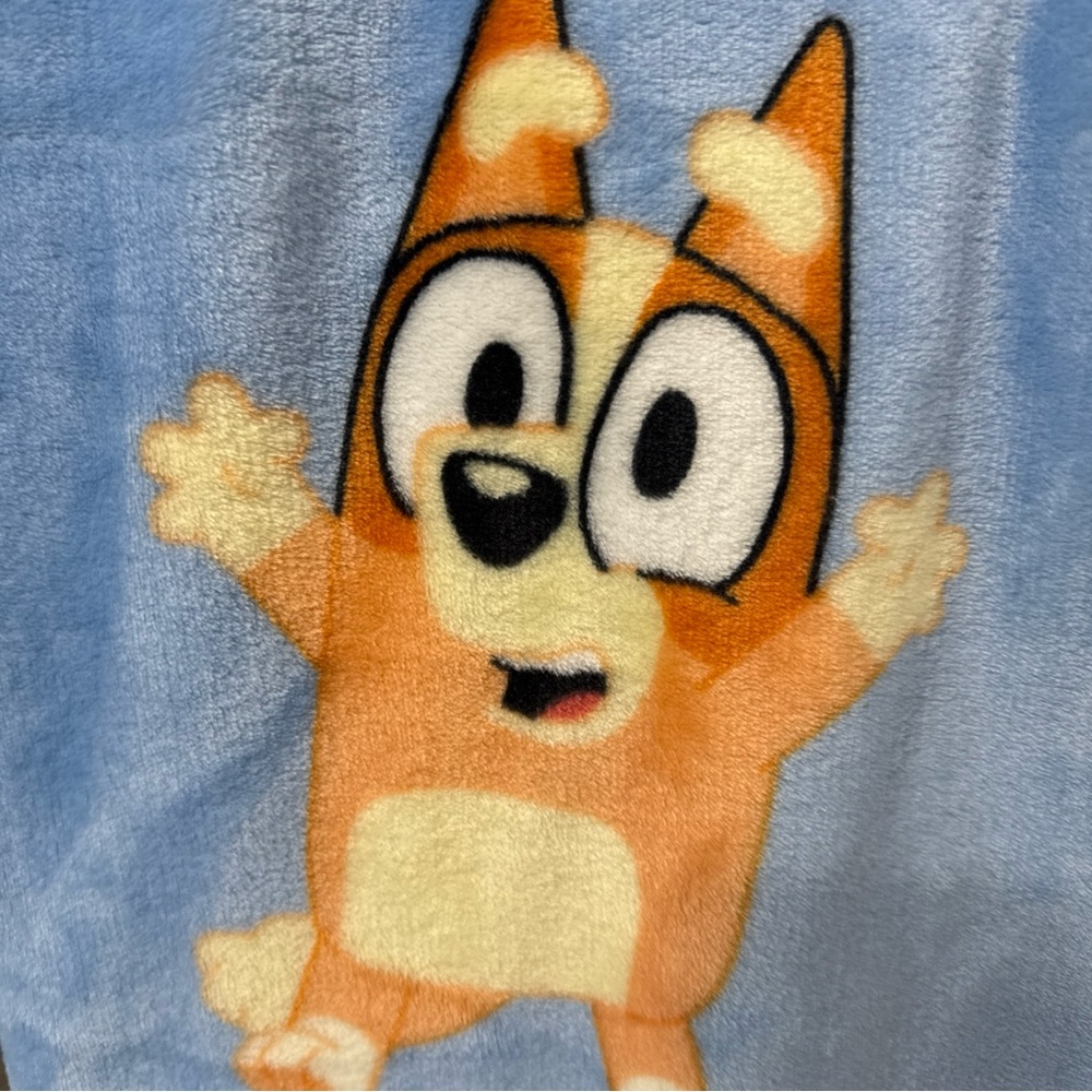 New Bluey Bingo Coco Chloe & Muffin 50" x 70" Blue Throw Blanket On Hanger - Picture 8 of 10